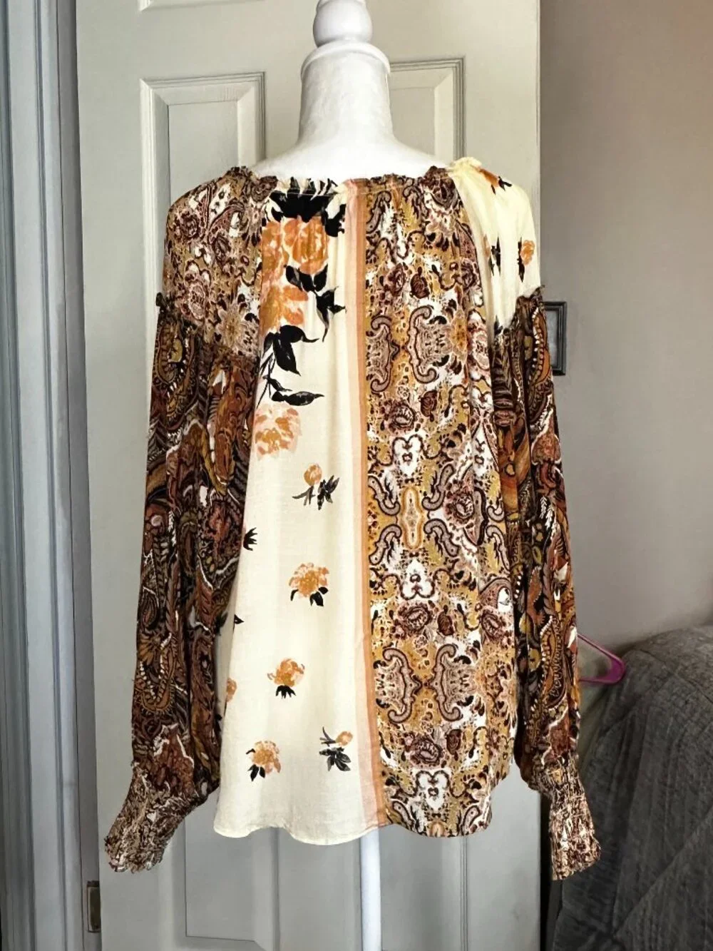 NWT Free People Gemini Blouse Sand Combo Patchwork Boho Top - Small